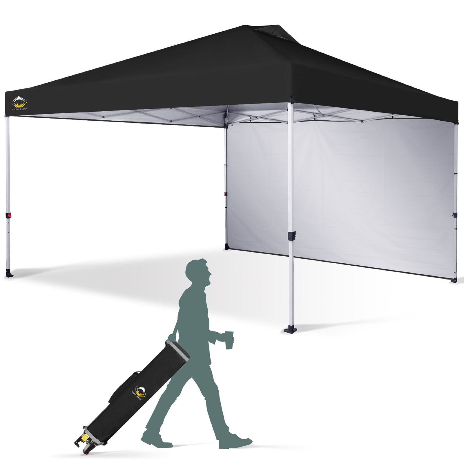 CROWN SHADES 12x12' PopUp Canopy Tent w/ Sidewall & Push Center Lock Black(Used) - VMInnovations