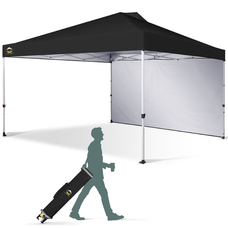 CROWN SHADES 12x12 Ft Pop Up Canopy Tent w/ Sidewall & Push Lock, Black (Used)