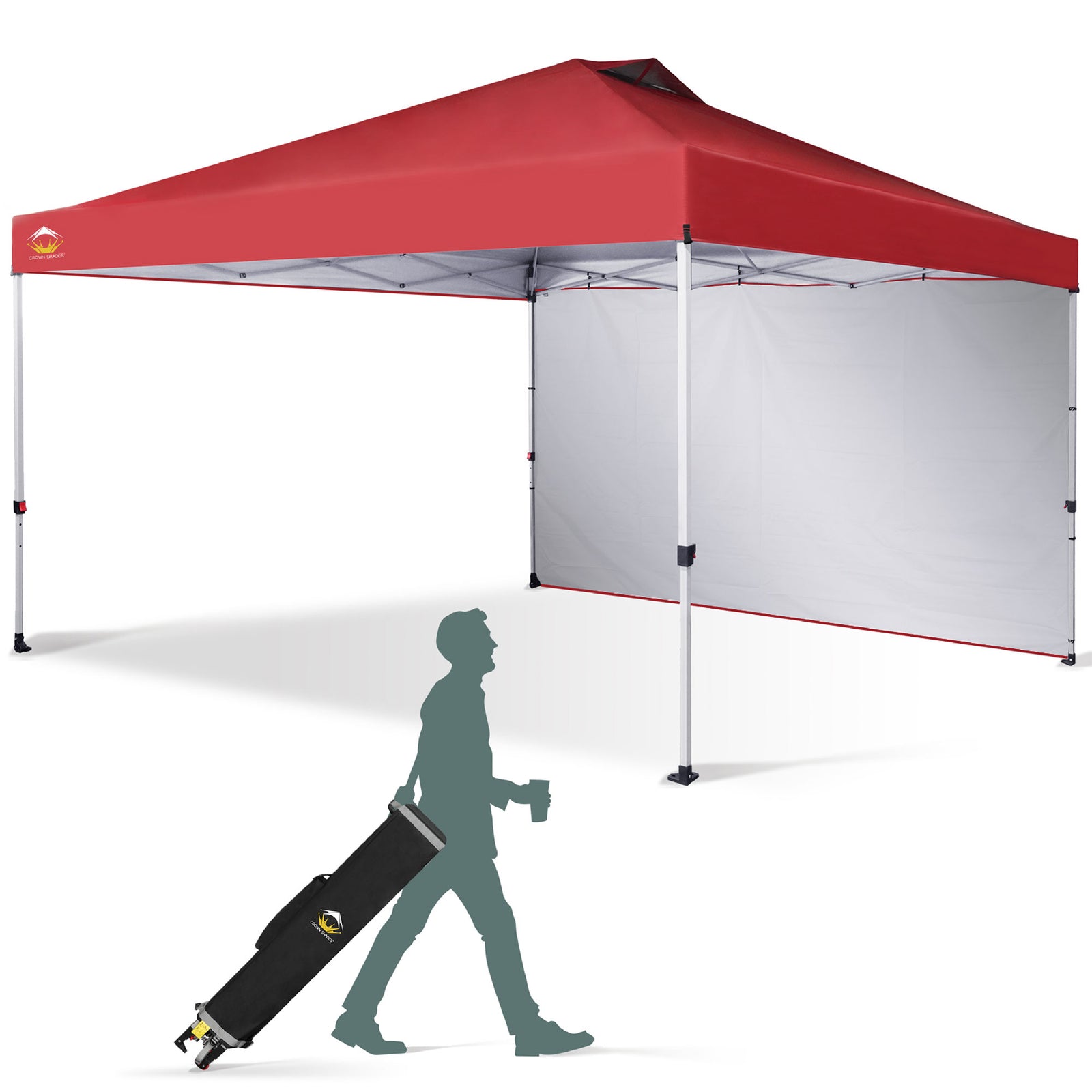CROWN SHADES 12x12 Ft Pop Up Canopy Tent w/ Sidewall & Push Lock, Red (Used) - VMInnovations