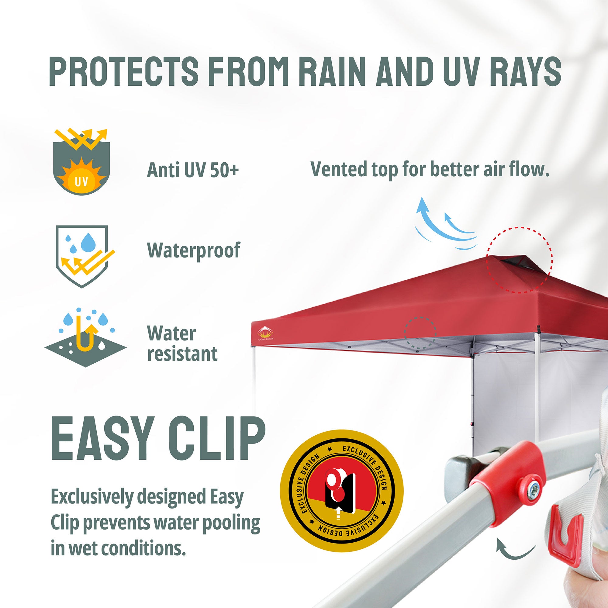 CROWN SHADES 12x12 Ft Pop Up Canopy Tent w/ Sidewall & Push Center Lock, Red