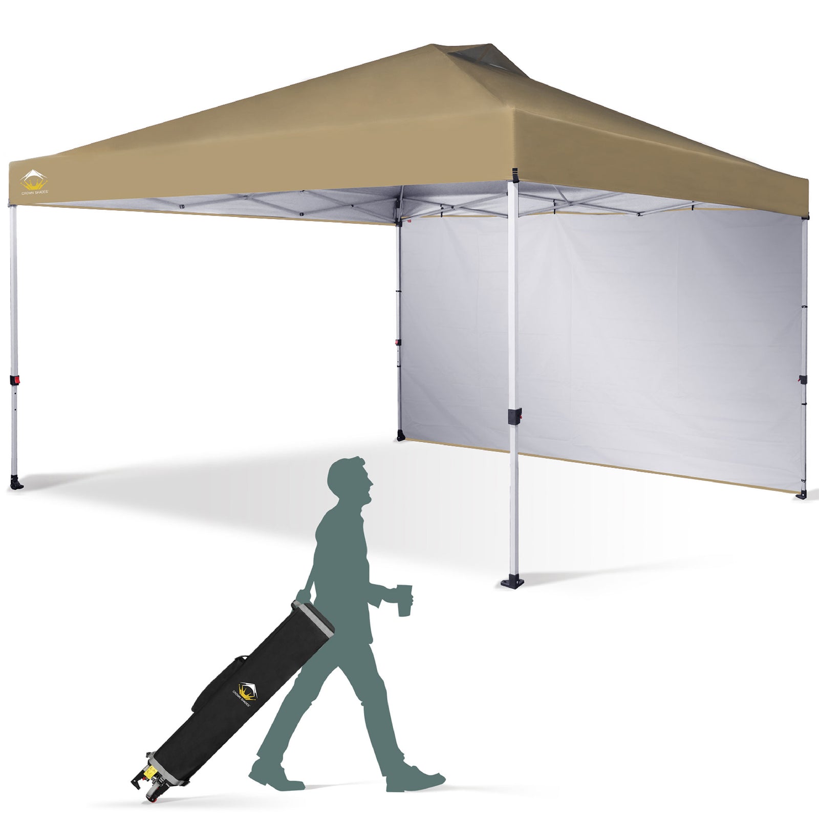 CROWN SHADES 12x12 Ft Pop Up Canopy Tent w/ Sidewall & Push Lock, Beige (Used) - VMInnovations