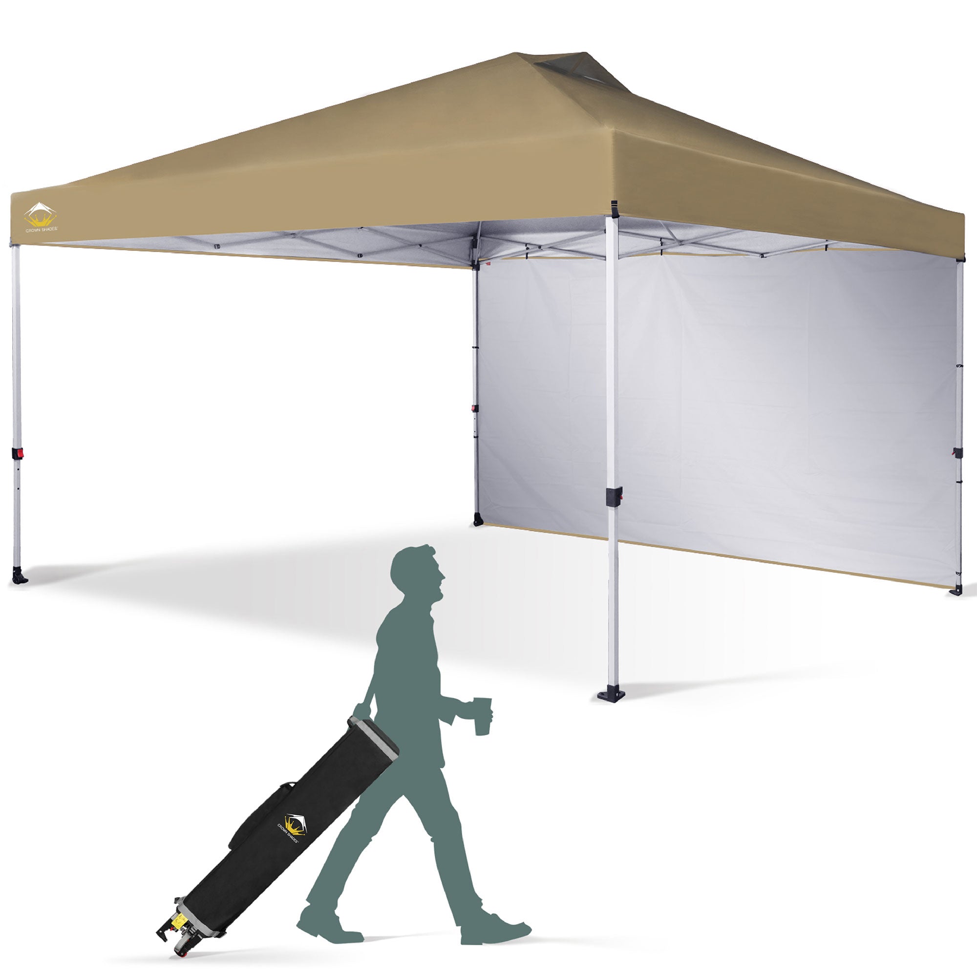 CROWN SHADES 12x12 Ft Pop Up Canopy Tent w/ Sidewall & Push Center Lock, Beige