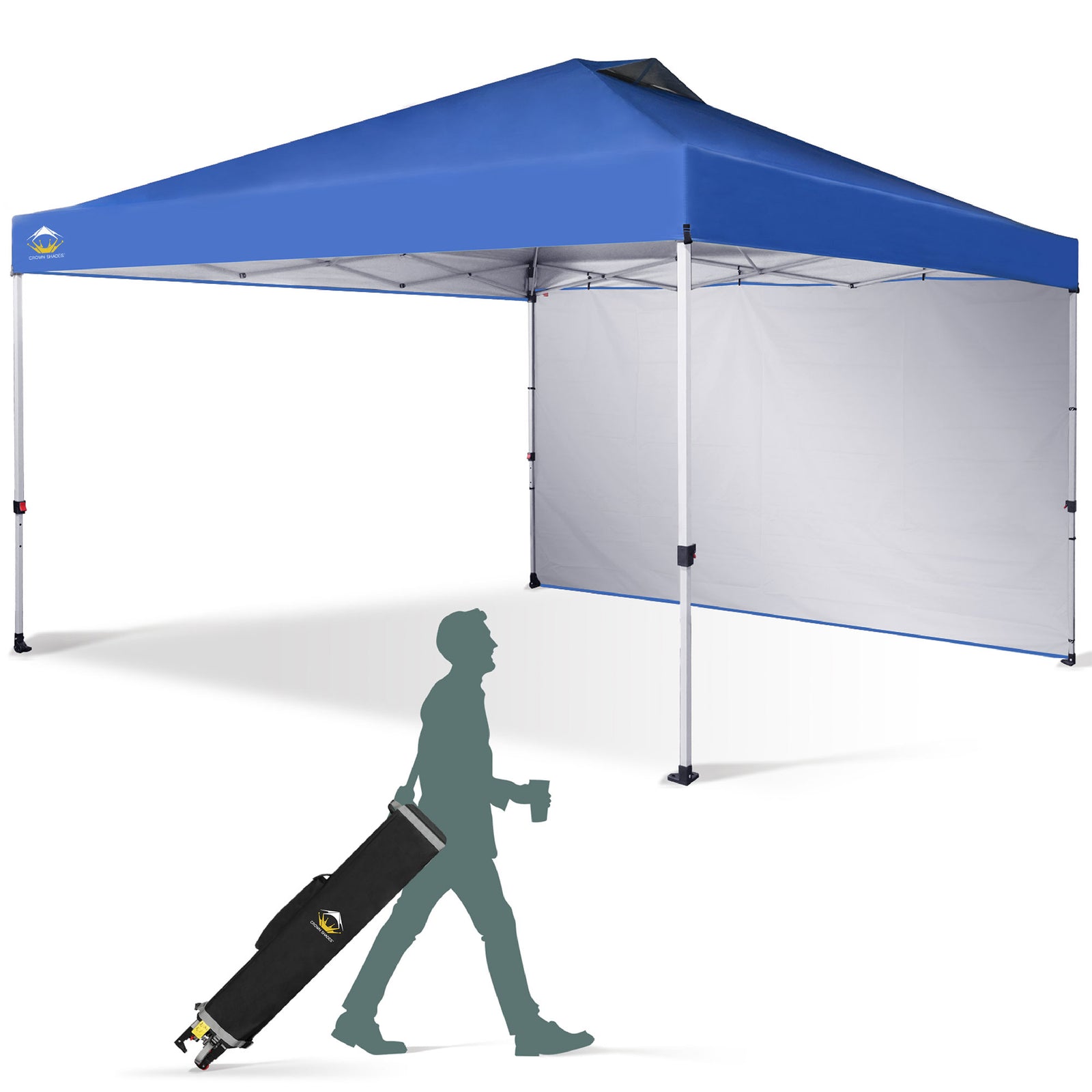 CROWN SHADES 12x12 Ft Pop Up Canopy Tent w/ Sidewall & Center Lock, Blue (Used) - VMInnovations