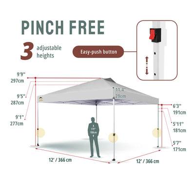 CROWN SHADES 12x12 Ft Pop Up Outdoor Canopy Tent with 1 Push Center Lock, White