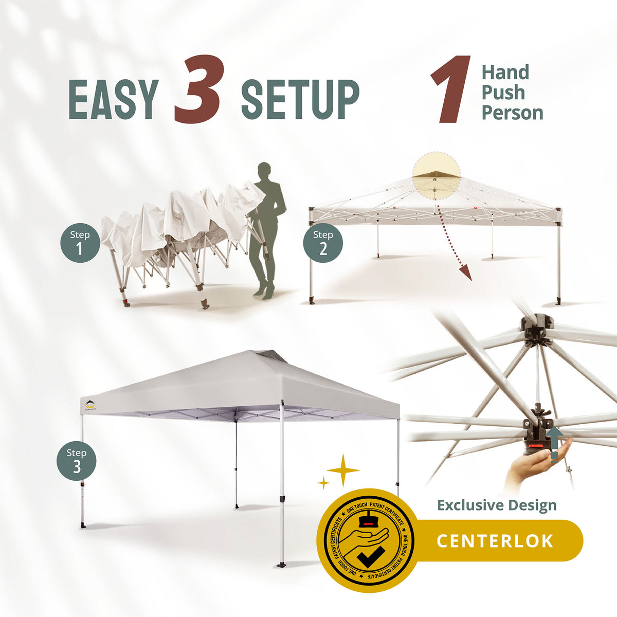 CROWN SHADES 12x12 Ft Pop Up Outdoor Canopy Tent with 1 Push Center Lock, White