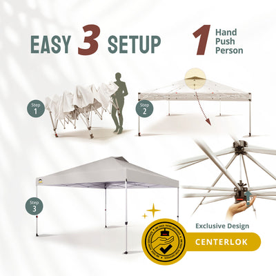 CROWN SHADES 12x12 Ft Pop Up Outdoor Canopy Tent with 1 Push Center Lock, White