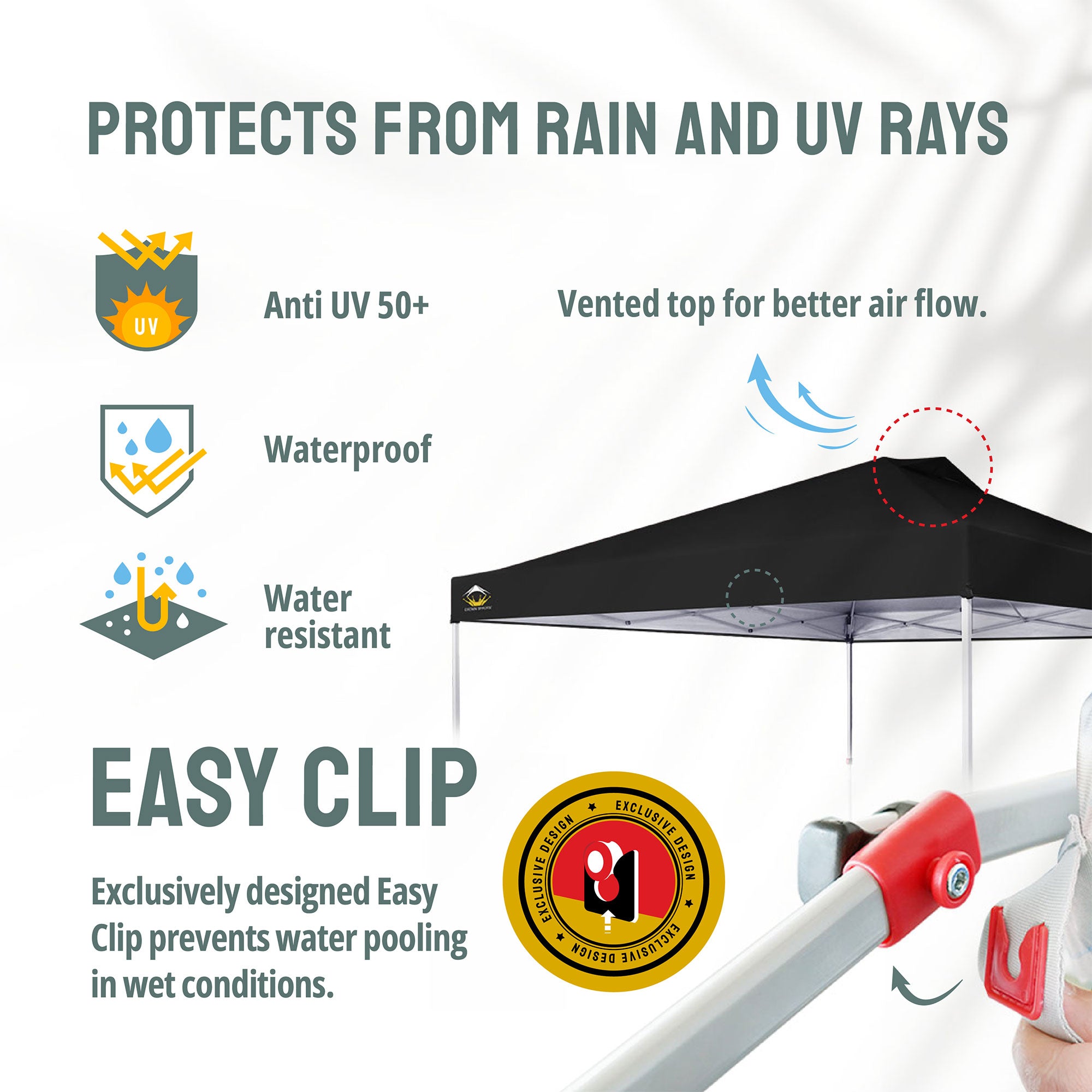 CROWN SHADES 12x12 Ft Pop Up Outdoor Canopy Tent with 1 Push Center Lock, Black