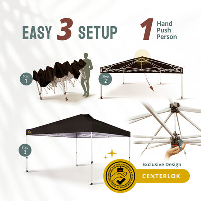 CROWN SHADES 12x12 Ft Pop Up Outdoor Canopy Tent with 1 Push Center Lock, Black