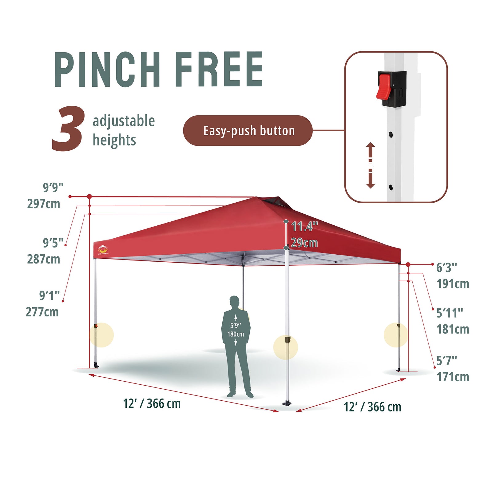 CROWN SHADES 12x12 Ft Outdoor Canopy Tent with 1 Push Center Lock, Red (Used) - VMInnovations