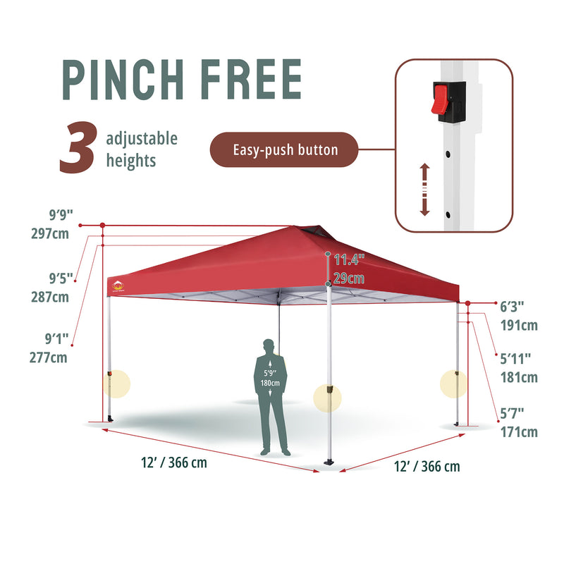 CROWN SHADES 12x12 Ft Outdoor Canopy Tent with 1 Push Center Lock, Red (Used)