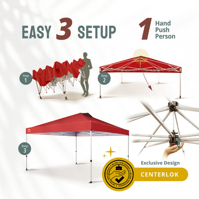 CROWN SHADES 12x12 Ft Outdoor Canopy Tent with 1 Push Center Lock, Red (Used) - VMInnovations