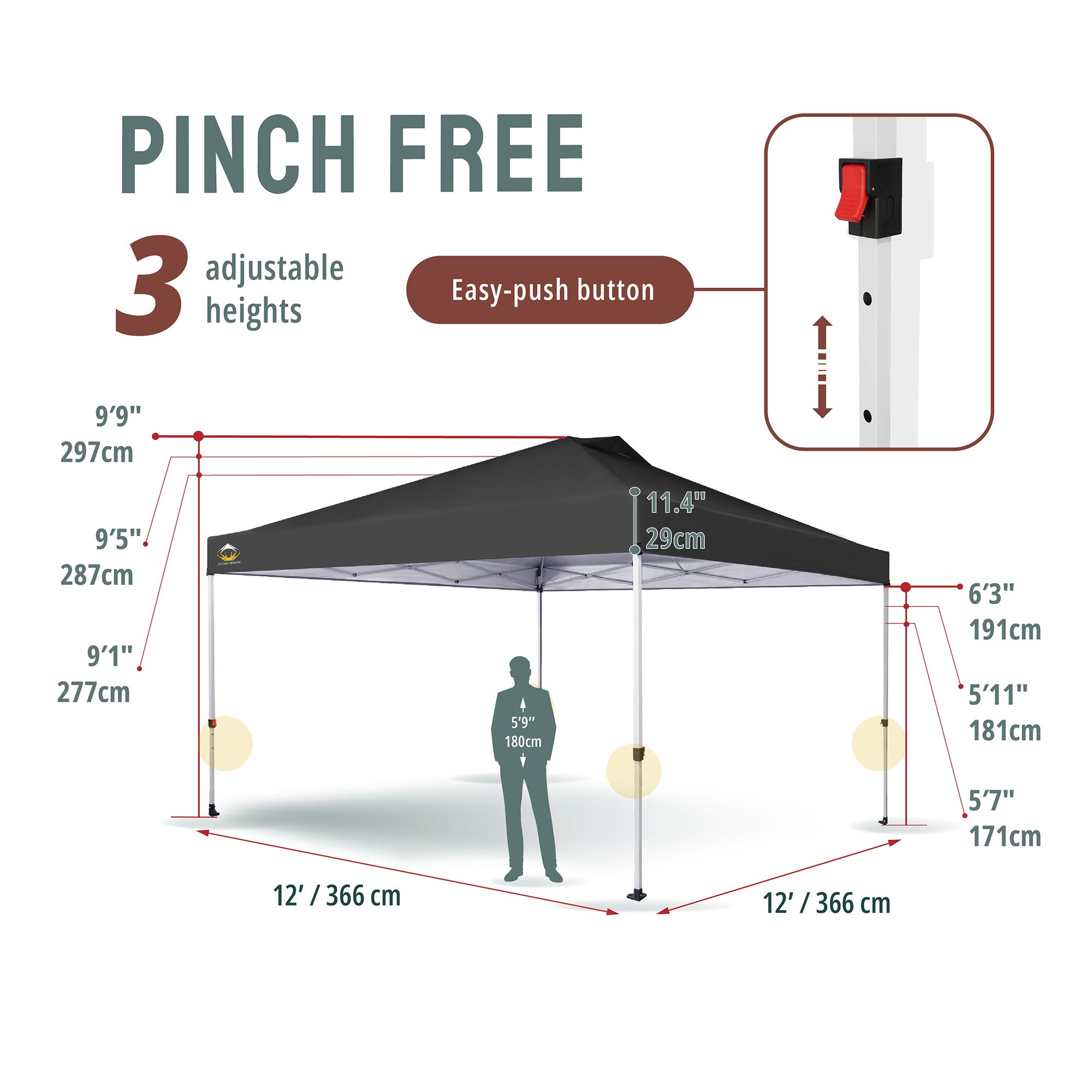 CROWN SHADES 12x12 Ft Pop Up Canopy Tent with 1 Push Center Lock, Grey (Used) - VMInnovations