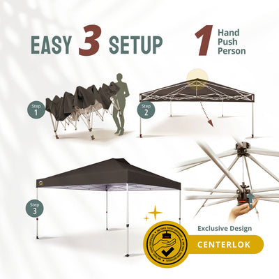 CROWN SHADES 12x12 Ft Pop Up Canopy Tent with 1 Push Center Lock, Grey (Used) - VMInnovations