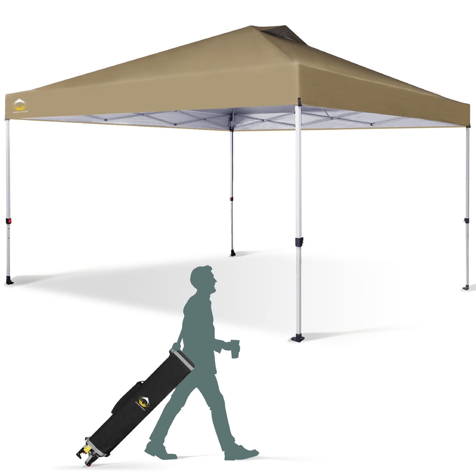 CROWN SHADES 12x12 Ft Pop Up Outdoor Canopy Tent with 1 Push Lock, Beige (Used) - VMInnovations