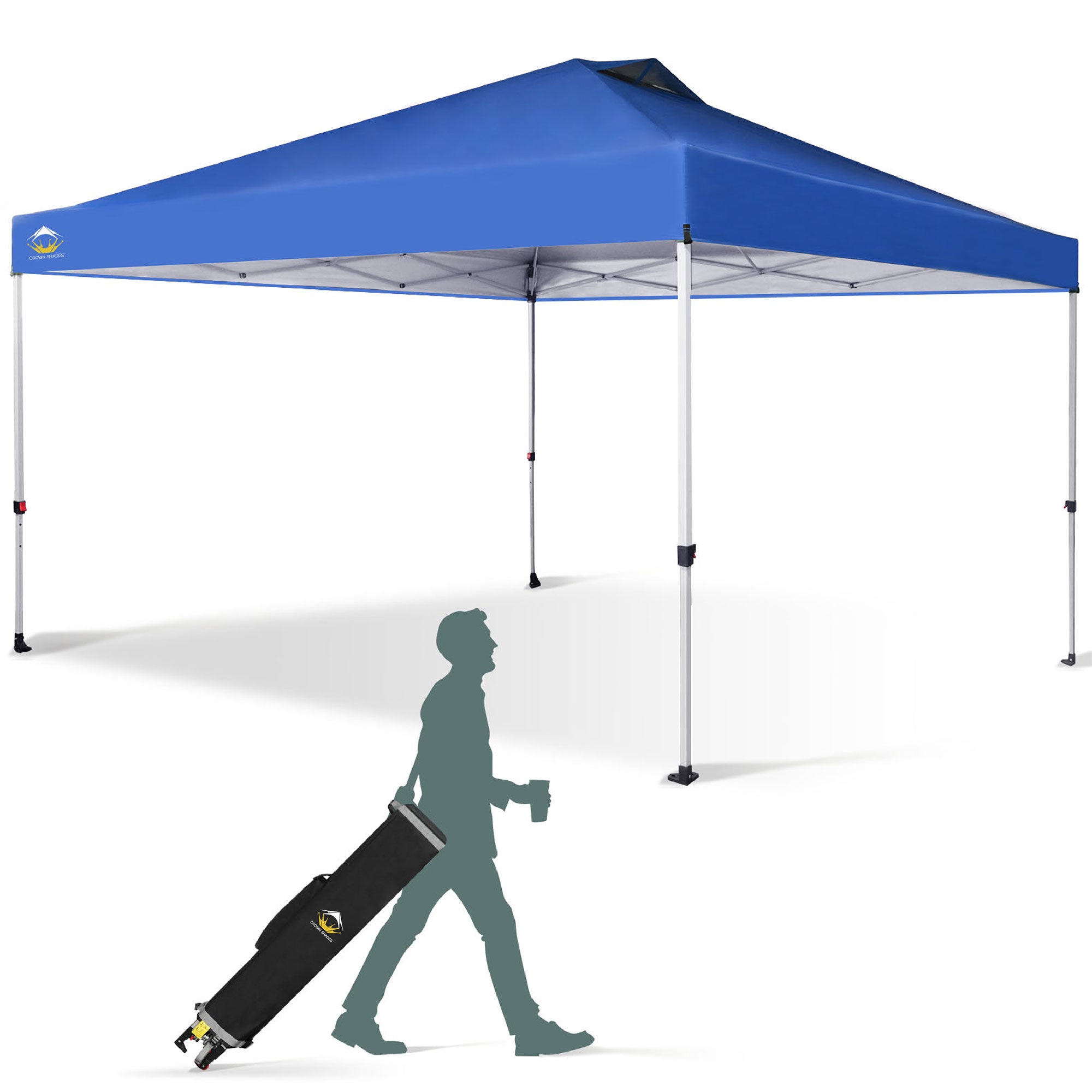 CROWN SHADES 12x12 Ft Pop Up Outdoor Canopy Tent with 1 Push Center Lock, Blue
