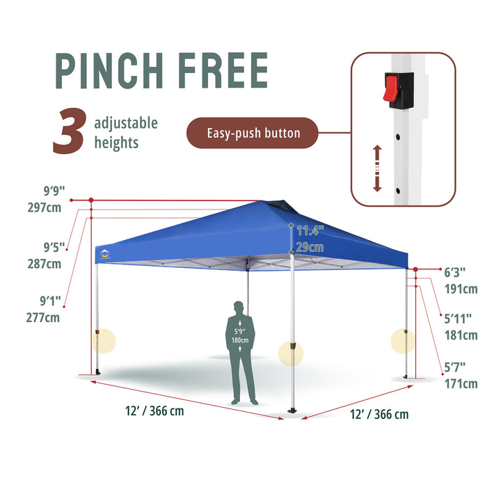 CROWN SHADES 12x12 Ft Pop Up Outdoor Canopy Tent with 1 Push Lock, Blue (Used)