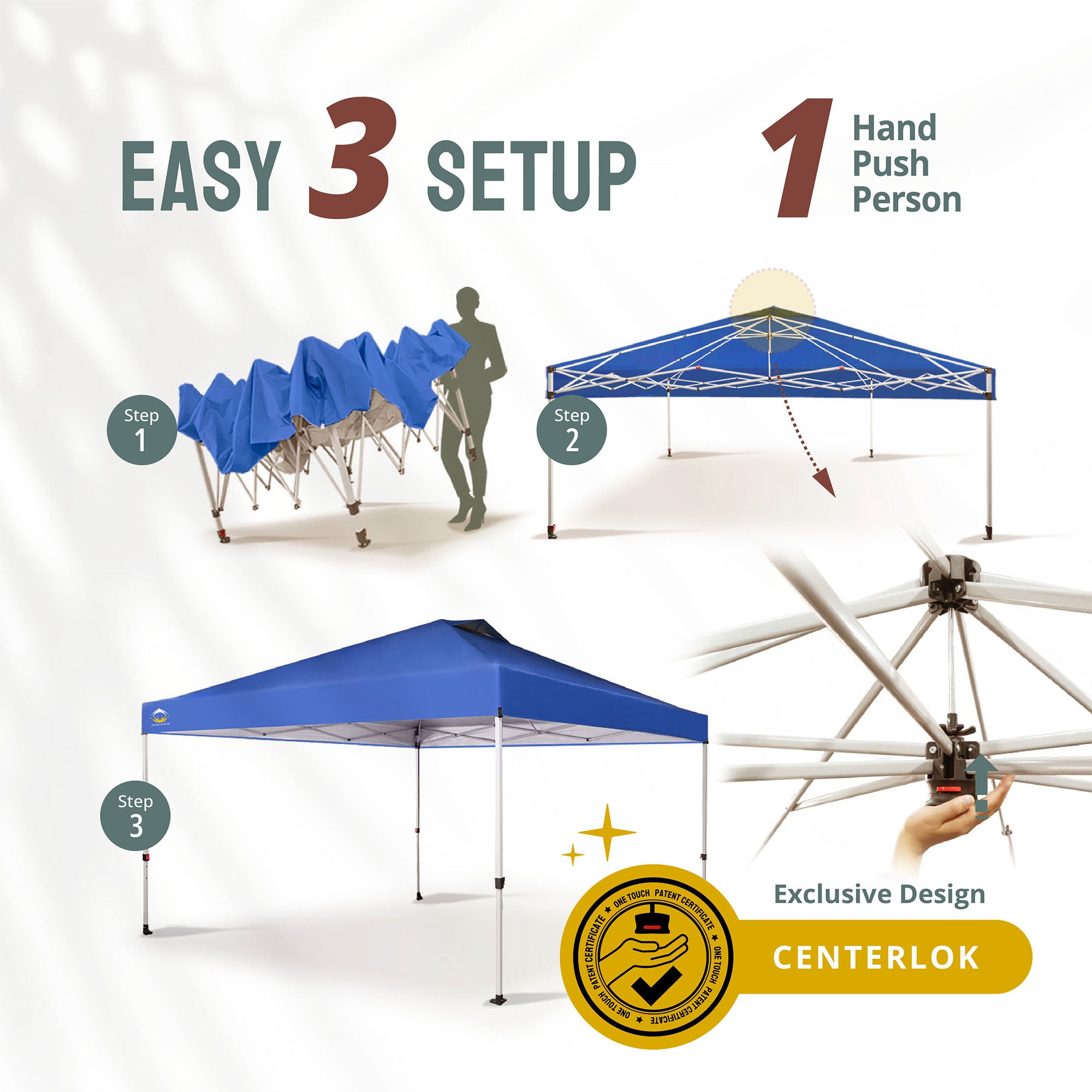 CROWN SHADES 12x12 Ft Pop Up Outdoor Canopy Tent with 1 Push Center Lock, Blue