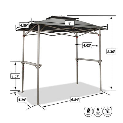 CROWN SHADES 8 x 5 Foot BBQ Grill Gazebo with Vented Top and Side Shelves, Grey