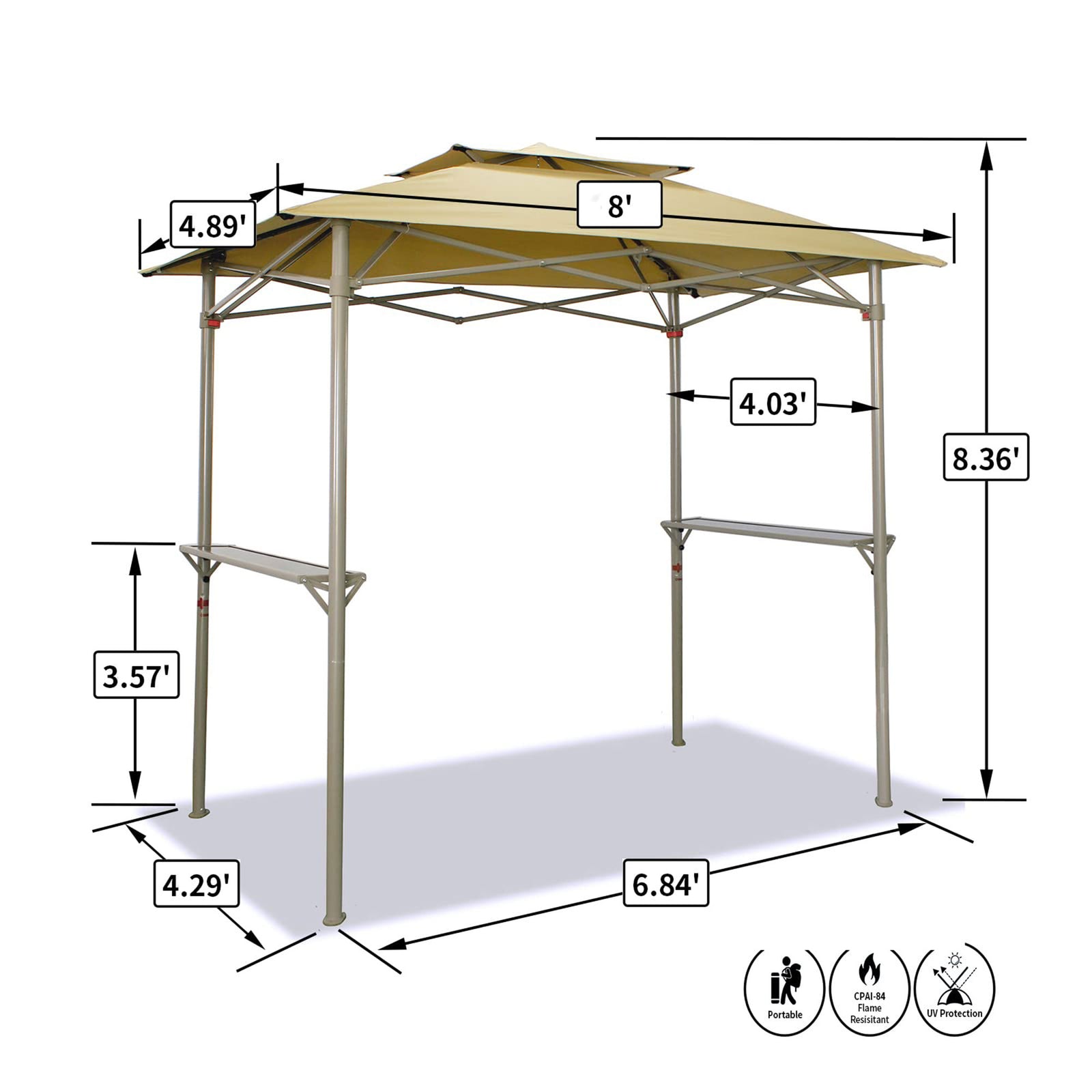 CROWN SHADES 8 x 5 Foot BBQ Grill Gazebo with Vented Top and Side Shelves, Beige (Used) - VMInnovations