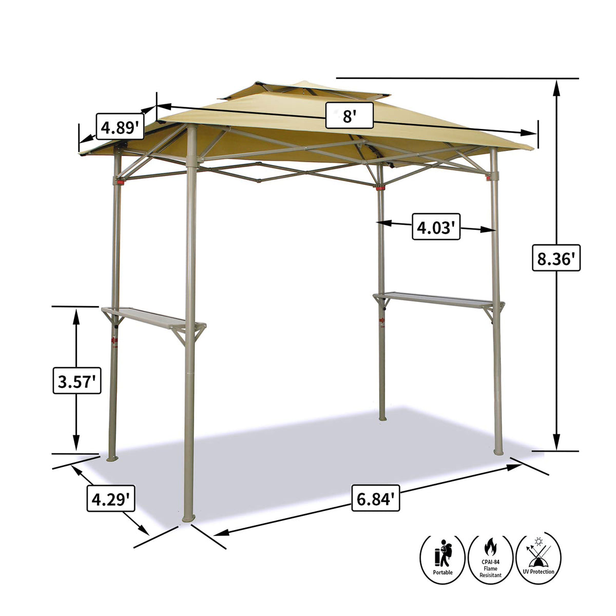 CROWN SHADES 8 x 5 Foot BBQ Grill Gazebo with Vented Top and Side Shelves, Beige