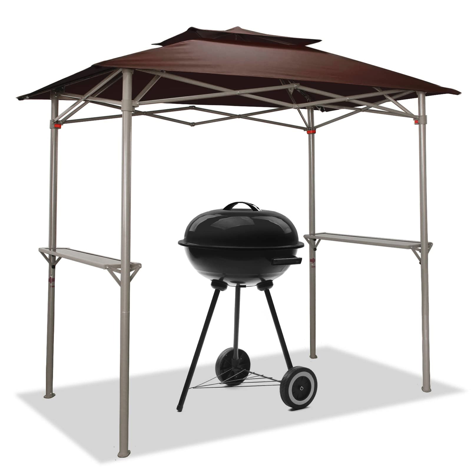 CROWN SHADES 8'x5' BBQ Grill Gazebo with Vented Top & Side Shelves, Coffee(Used) - VMInnovations