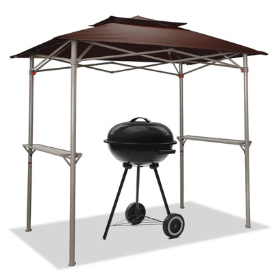 CROWN SHADES 8'x5' BBQ Grill Gazebo with Vented Top & Side Shelves, Coffee(Used)