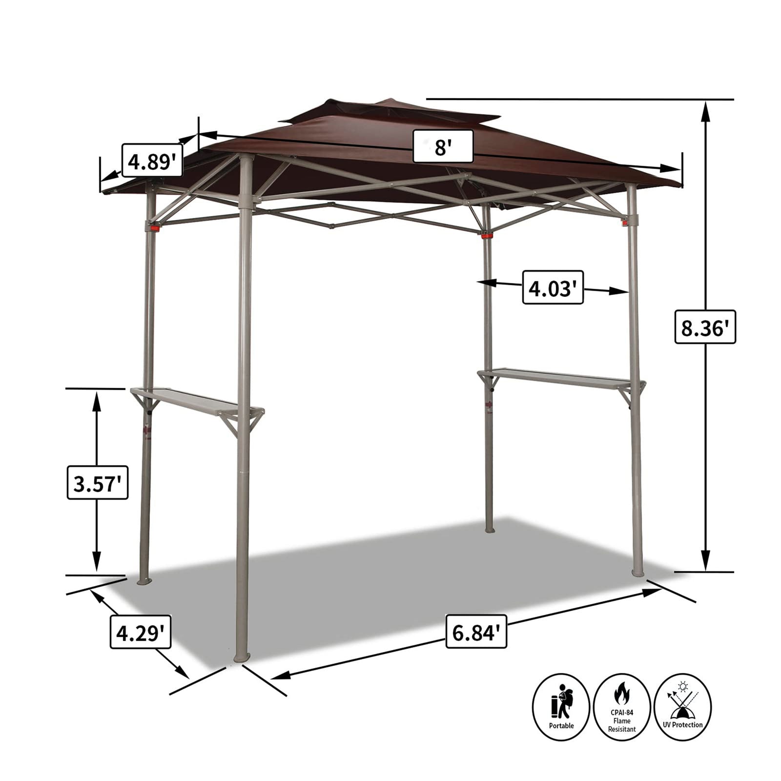 CROWN SHADES 8'x5' BBQ Grill Gazebo with Vented Top & Side Shelves, Coffee(Used) - VMInnovations