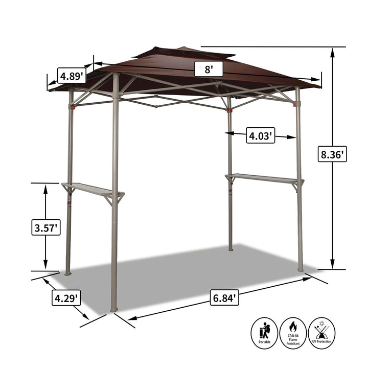 CROWN SHADES 8'x5' BBQ Grill Gazebo with Vented Top & Side Shelves, Coffee(Used) - VMInnovations
