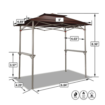 CROWN SHADES 8'x5' BBQ Grill Gazebo with Vented Top & Side Shelves, Coffee(Used)