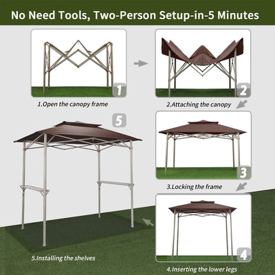 CROWN SHADES 8'x5' BBQ Grill Gazebo with Vented Top & Side Shelves, Coffee(Used)