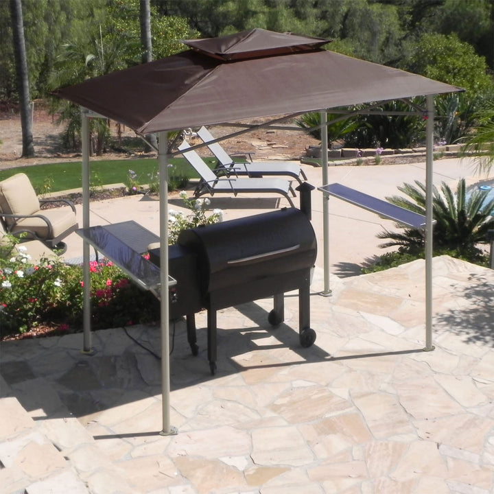 CROWN SHADES 8'x5' BBQ Grill Gazebo with Vented Top & Side Shelves, Coffee(Used) - VMInnovations