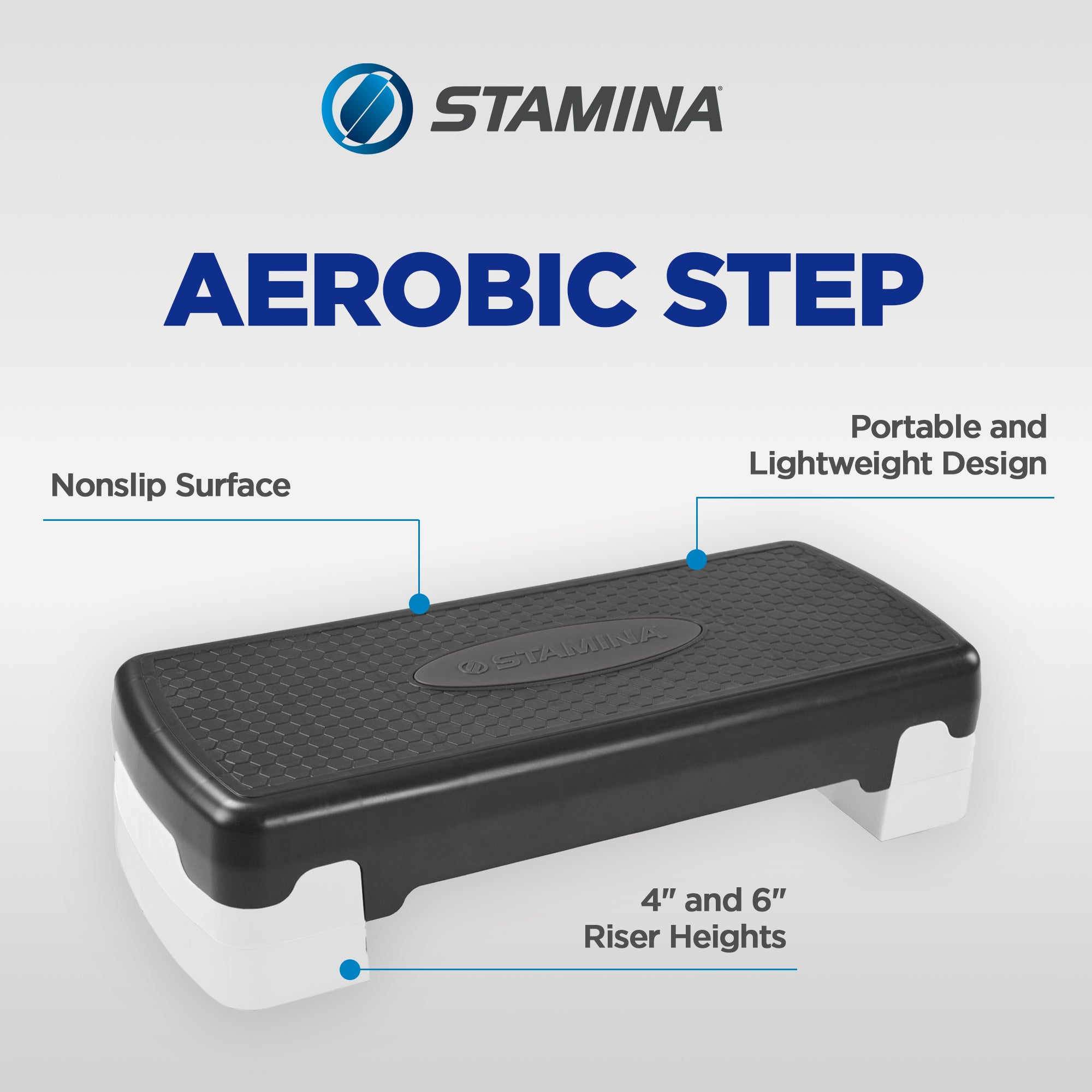 Stamina Adjustable Aerobic Step Home Gym Workout Equipment, Black (Open Box)
