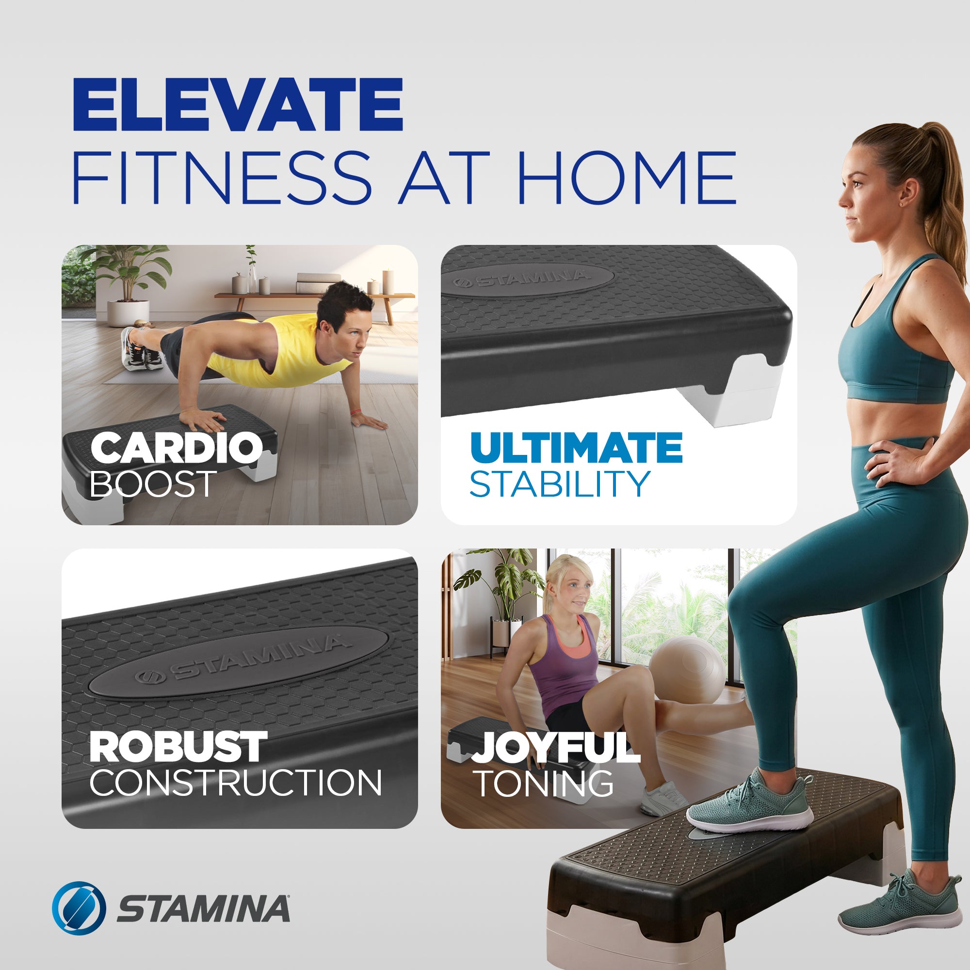 Stamina Adjustable Aerobic Step Multipurpose Home Gym Equipment, Black (Used)