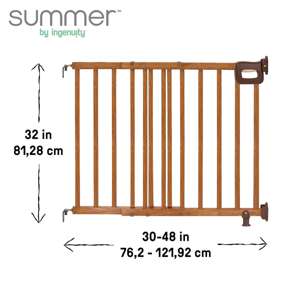 Summer 32" Deluxe Stairway Secure Safety Pet and Baby Gate, Oak Wood (Open Box) - VMInnovations