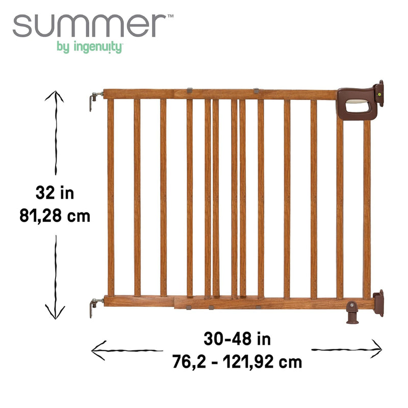 Summer 32" Deluxe Stairway Secure Safety Pet and Baby Gate, Oak Wood (Used)