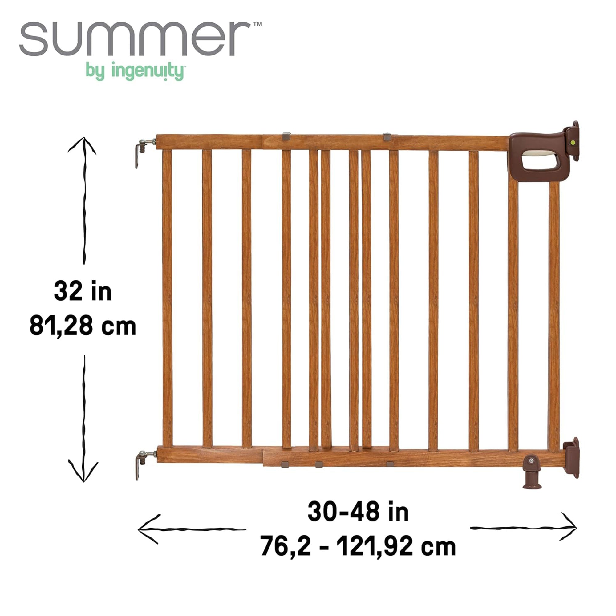 Summer 32" Deluxe Stairway Secure Safety Pet and Baby Gate, Oak Wood (Open Box) - VMInnovations