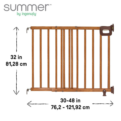 Summer 32" Deluxe Stairway Secure Safety Pet and Baby Gate, Oak Wood (Open Box) - VMInnovations