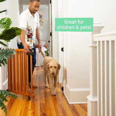 Summer 32" Deluxe Stairway Secure Safety Pet and Baby Gate, Oak Wood (Open Box) - VMInnovations