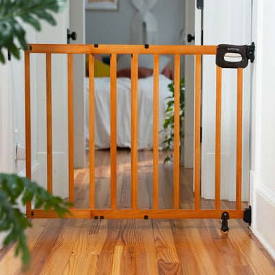 Summer 32" Deluxe Stairway Secure Safety Pet and Baby Gate, Oak Wood (Open Box) - VMInnovations