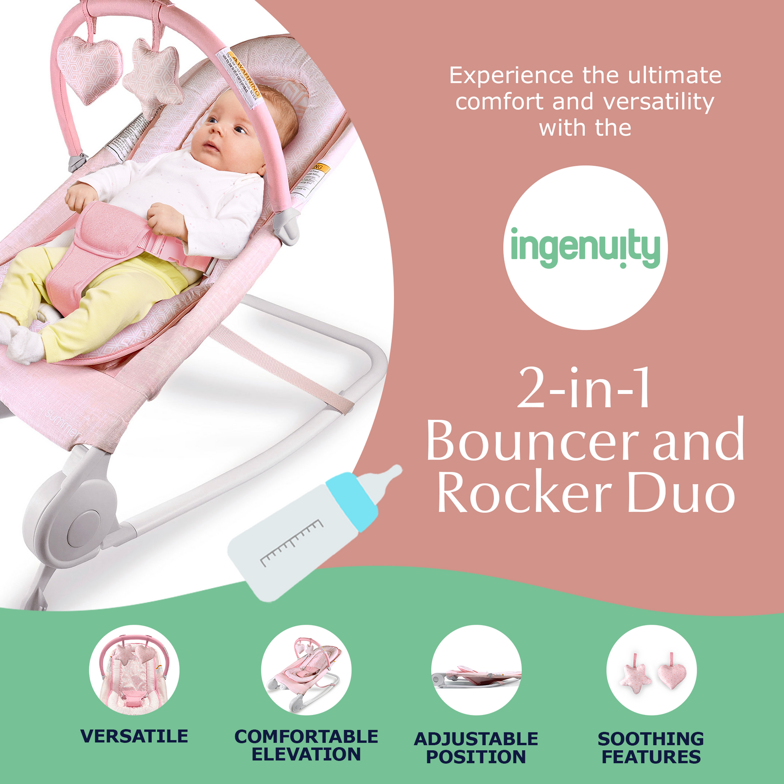 Ingenuity Summer 2 In 1 Bouncer and Rocker Duo with Inclined Sleeper Design - VMInnovations