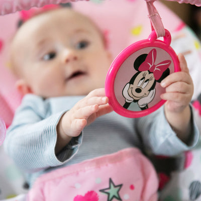 Bright Disney Baby Minnie Mouse Vibrating Baby Bouncer, Spotty Dotty (Used)