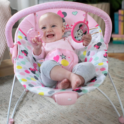Bright Disney Baby Minnie Mouse Vibrating Baby Bouncer, Spotty Dotty (Used) - VMInnovations