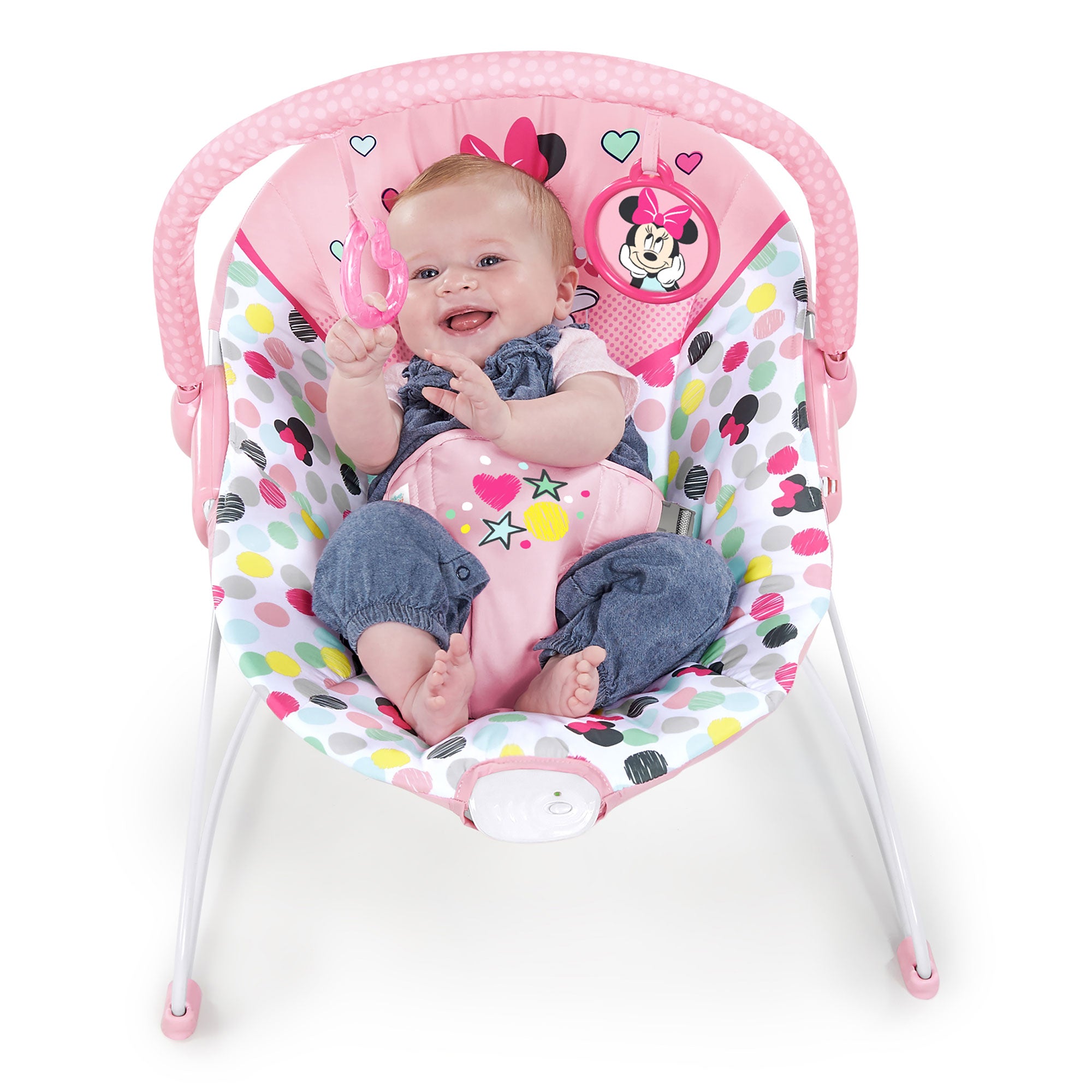 Bright Disney Baby Minnie Mouse Vibrating Baby Bouncer, Spotty Dotty (Used)