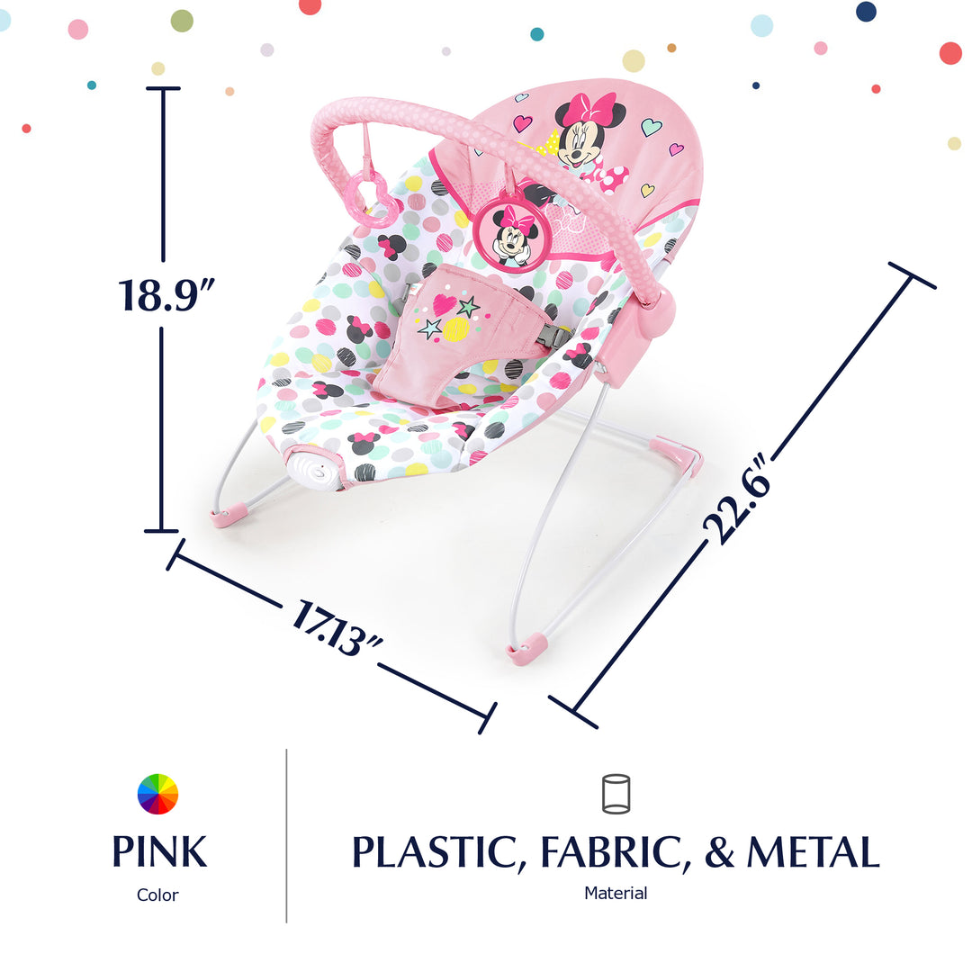 Bright Disney Baby Minnie Mouse Vibrating Baby Bouncer, Spotty Dotty (Used) - VMInnovations