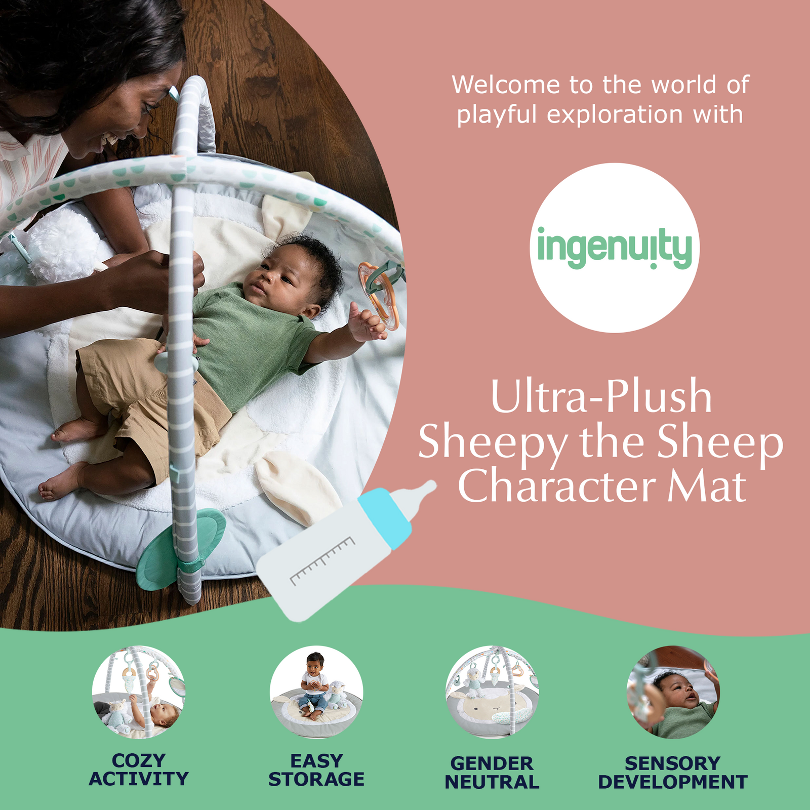 Ingenuity Spot Ultra Plush Baby Activity Gym and Tummy Time Mat,Corrie(Open Box) - VMInnovations