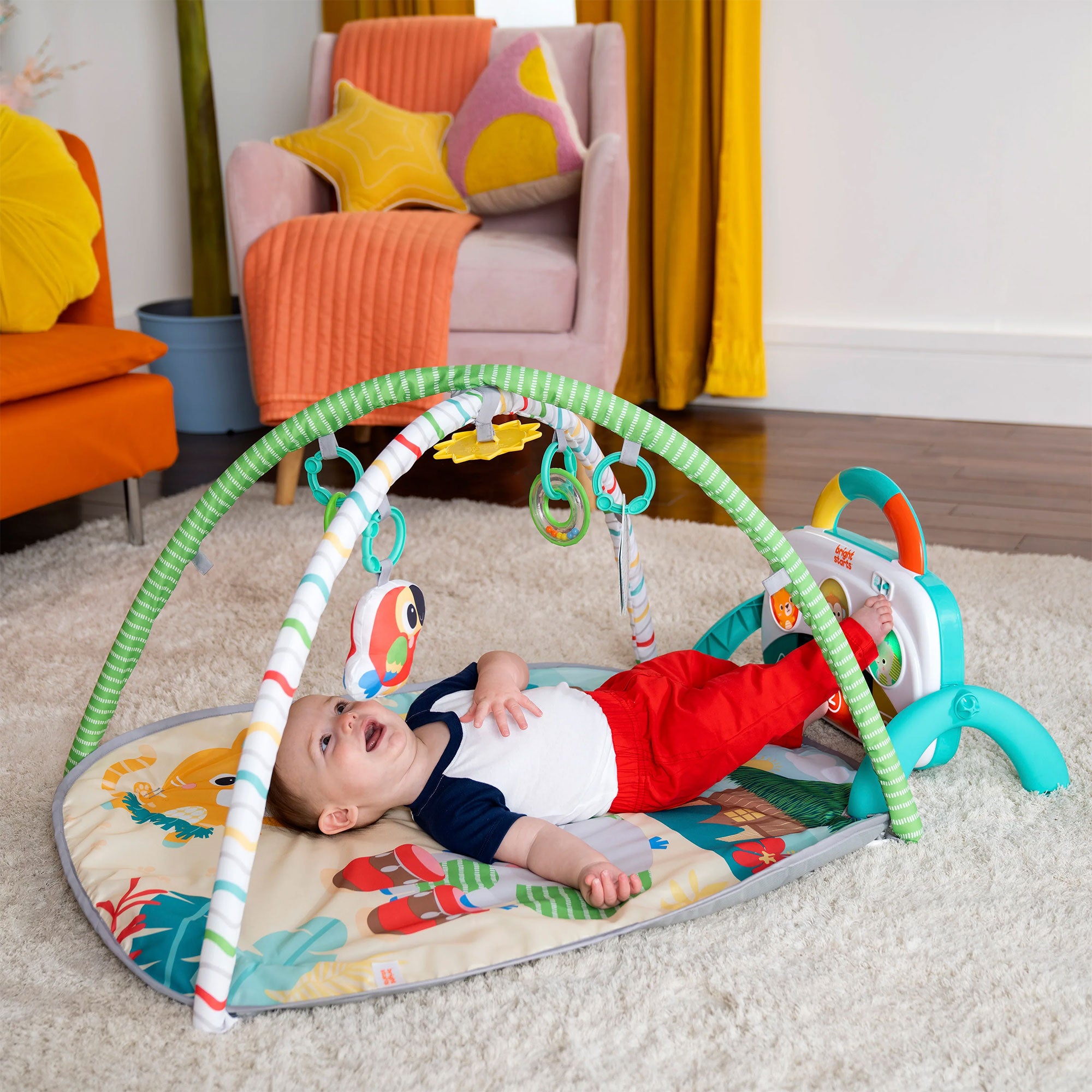 Bright Starts 4 in 1 Groovin Piano & Drum Baby Gym, Tropical Safari (Open Box) - VMInnovations