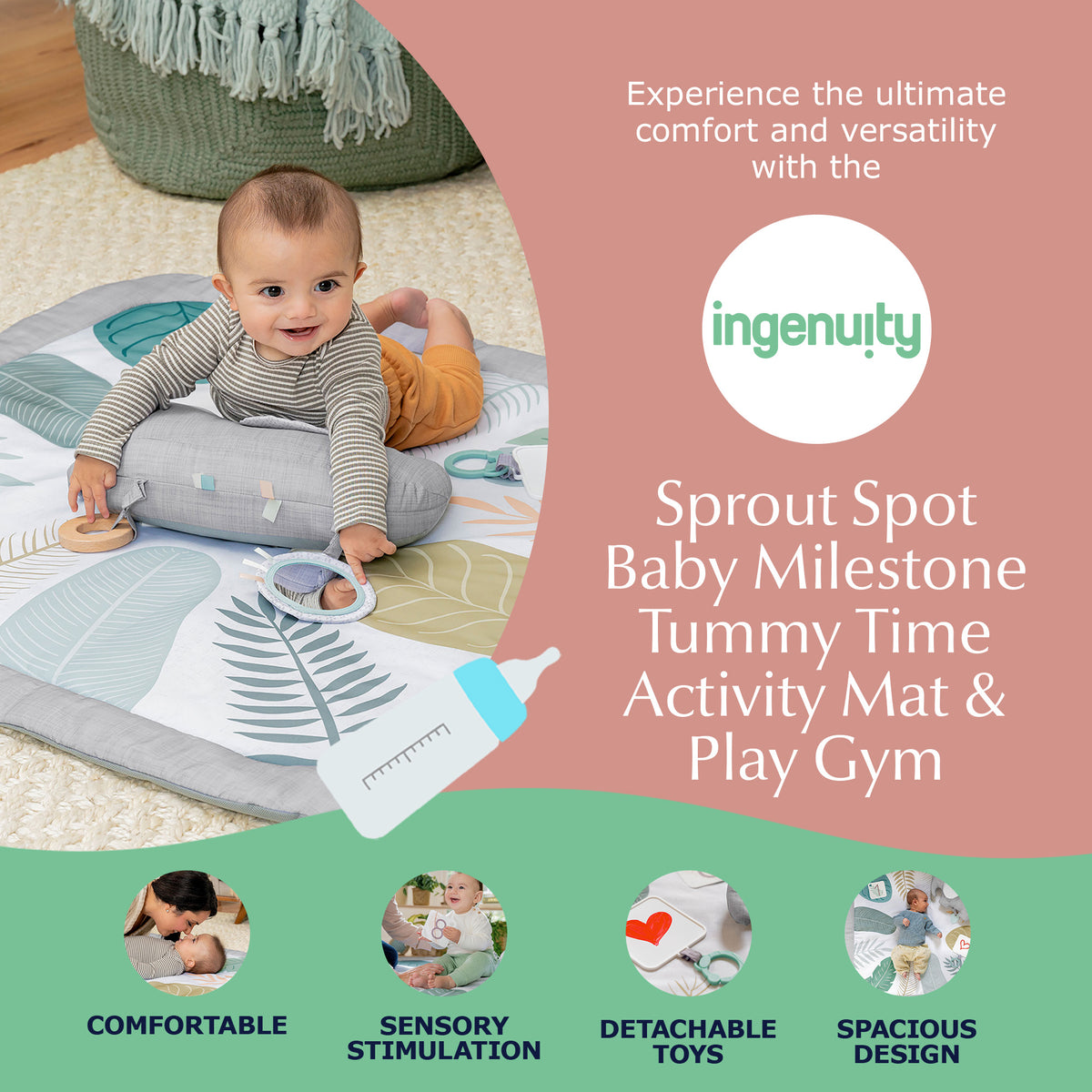 Ingenuity Spot Baby Milestone Tummy Time Activity Mat and Play Gym Unisex (Used) - VMInnovations