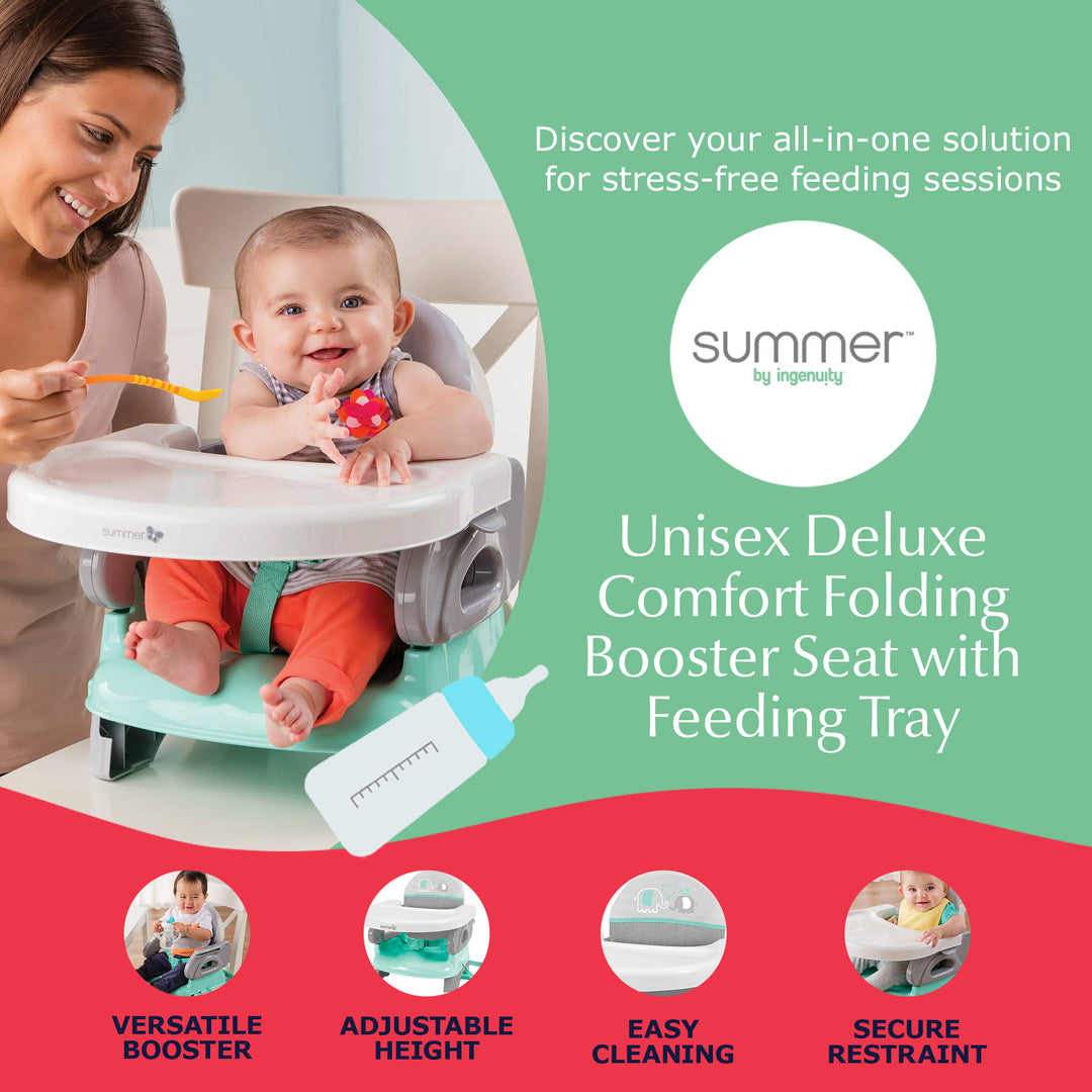 Summer Unisex Deluxe Comfort Folding Booster Seat w/Feeding Tray, Grey(Open Box)