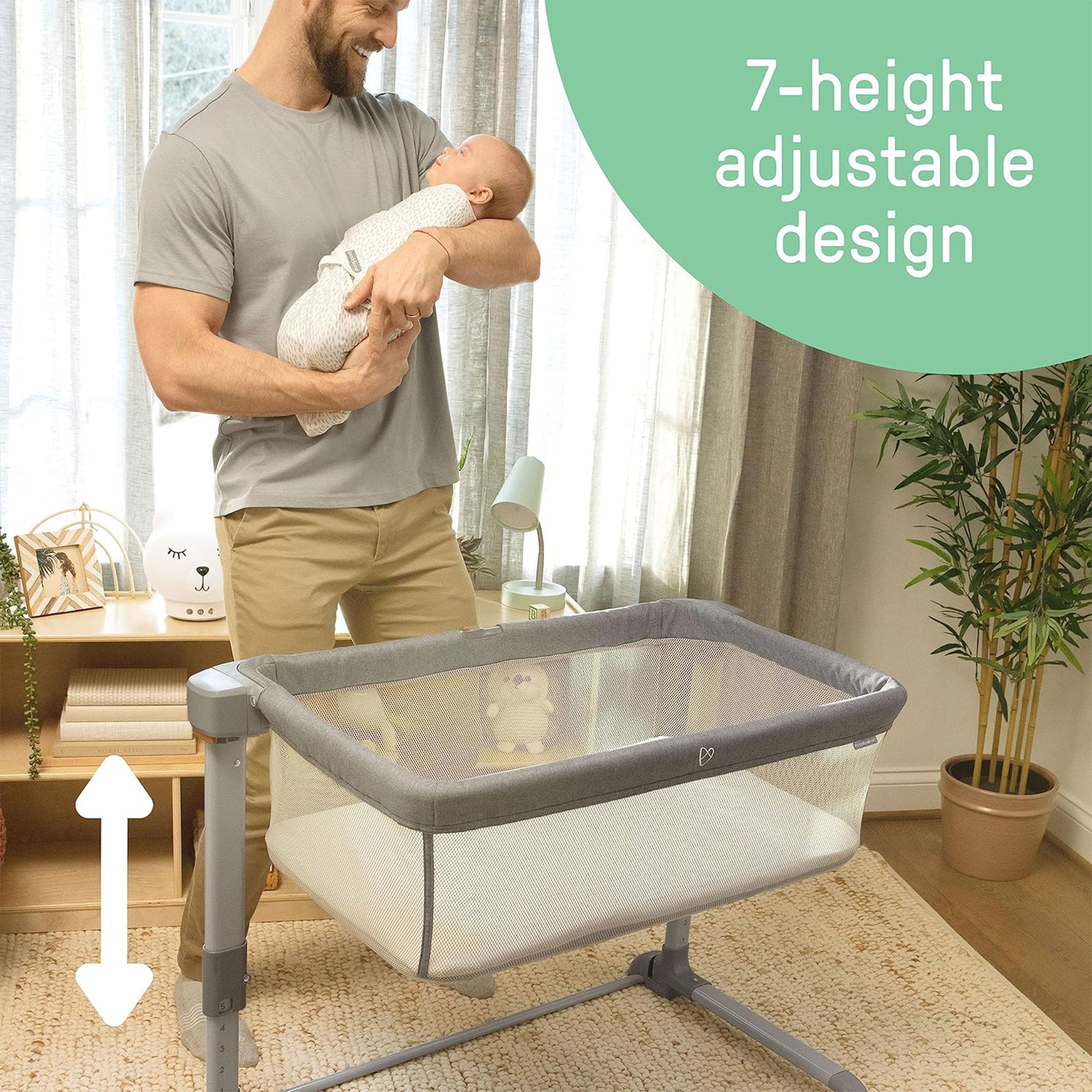 Ingenuity SwaddleMe Beginnings Compact Multi Position Baby Bassinet, Gray Tweed - VMInnovations