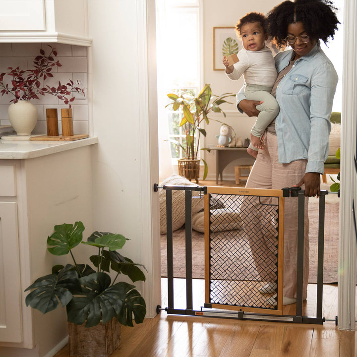 Summer 26" Extra Tall Doorway 36S Series Pet and Baby Gate, Oak Wood (Open Box) - VMInnovations